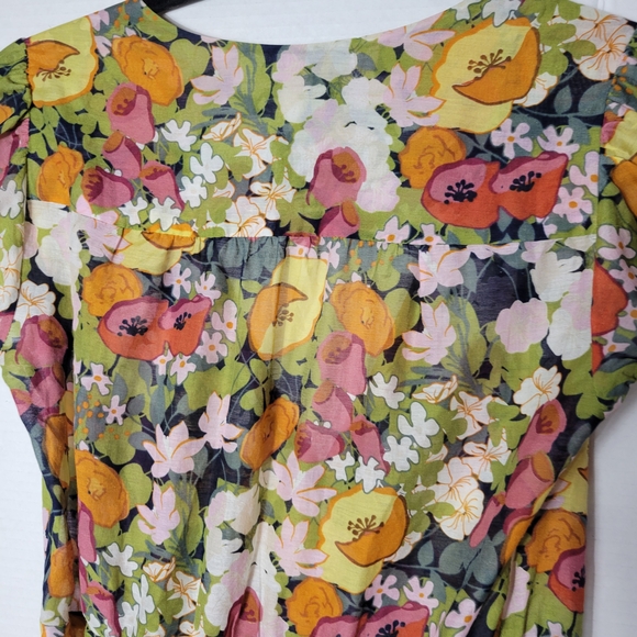 Banana Republic Floral Wrap Midi Dress - Yellow, Pink, Green - Picture 10 of 11